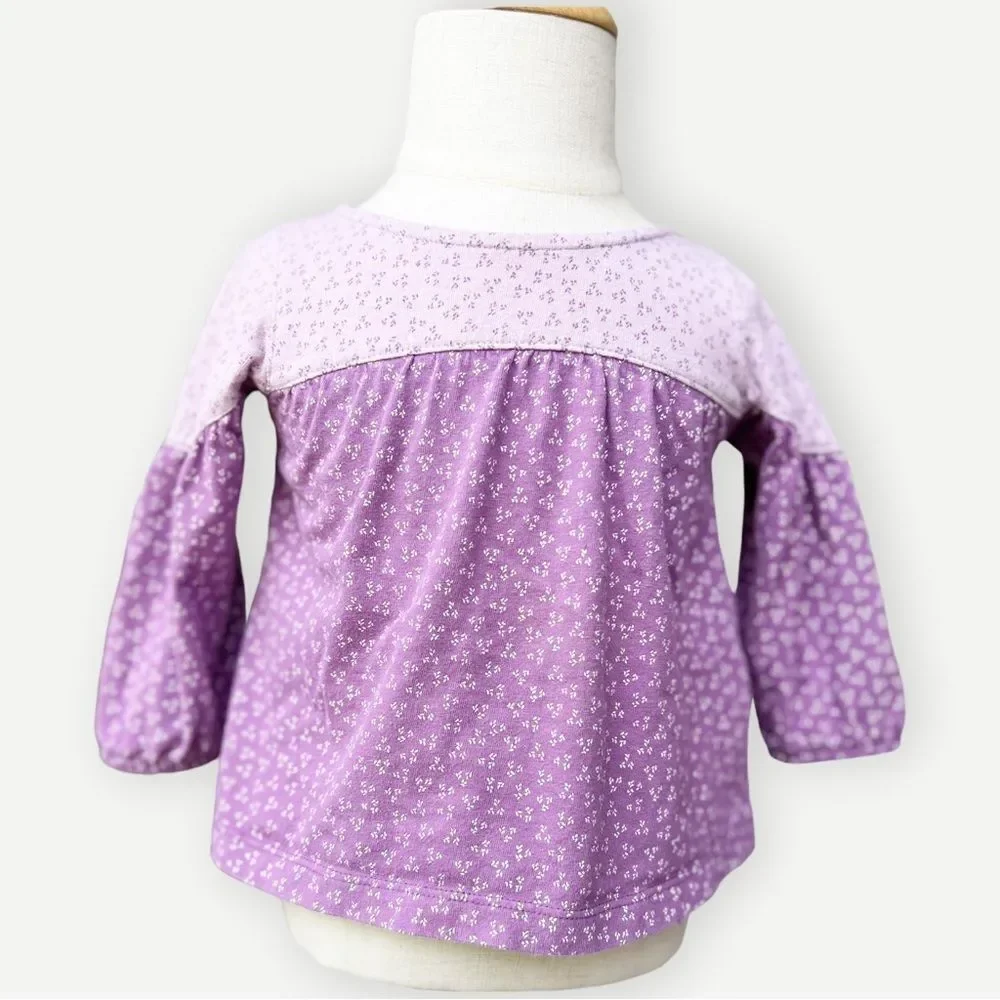 Old Navy Baby Girl Kids Long Sleeve Purple Floral Flowy Cotton Top. 6-12 Months.